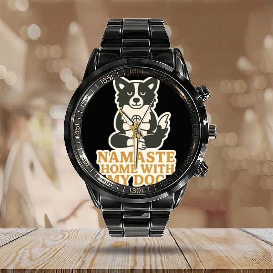 Peaceful Dog Meditation Design Calendar Steel Band Watch