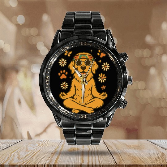 Peaceful Golden Retriever – Boho Vibes Calendar Steel Band Watch