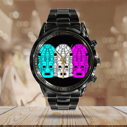 Mayan And Aztec Symbol Aztec Inca Calendar Steel Band Watch