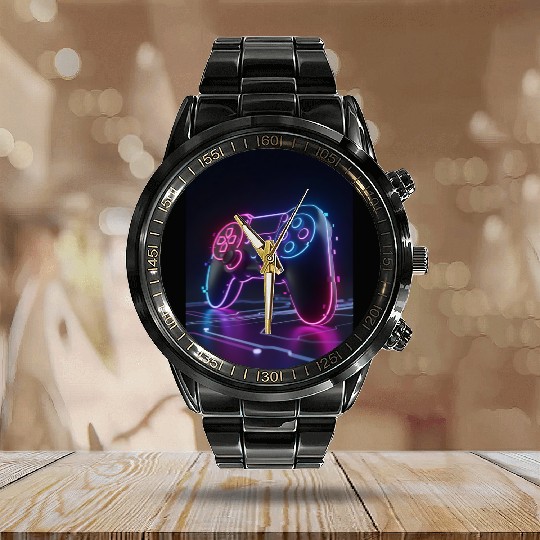 Cyberpunk Gaming Controller Calendar Steel Band Watch