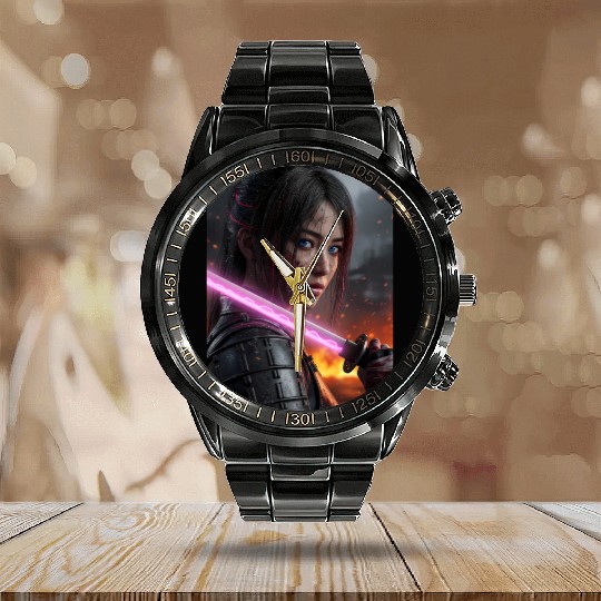 Cyberpunk Samurai Girl Calendar Steel Band Watch
