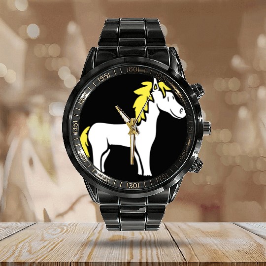 Horse Sweet Pony Foal Horse Girl Cute Comic Fun Calendar Steel Band Watch
