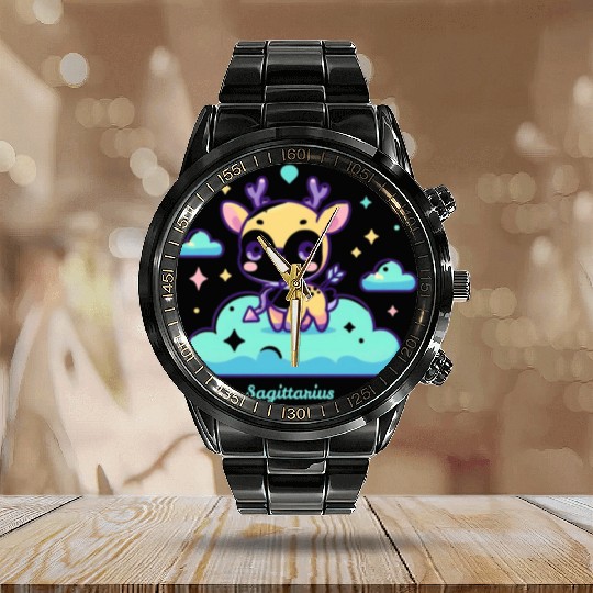 Whimsical Sagittarius Zodiac Deer Calendar Steel Band Watch