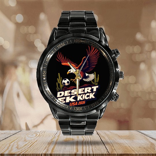Desert Eagle Kick USA 2026 Soccer Design Calendar Steel Band Watch