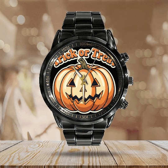Trick or Treat Pumpkin Calendar Steel Band Watch