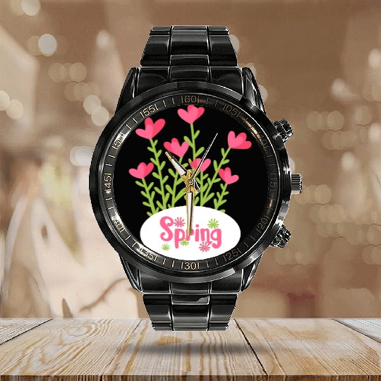 Spring Calendar Steel Band Watch – Colorful Floral Heart Design