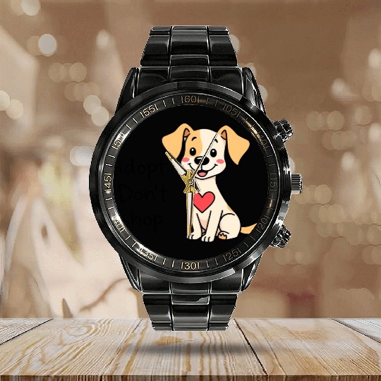 Adorable Heart-Smile Puppy Illustration Calendar Steel Band Watch