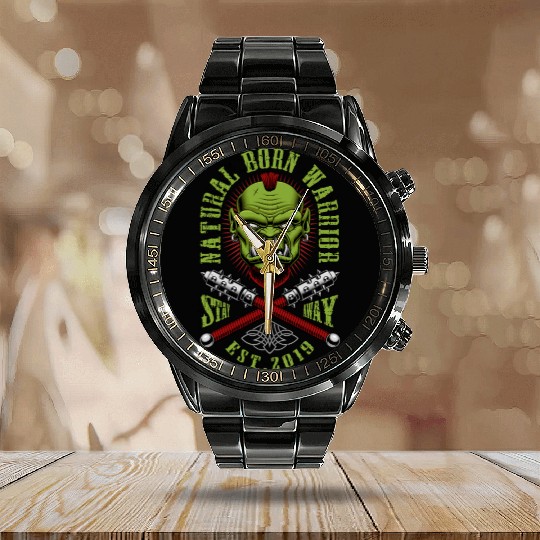Gothic Ogre Tattoo Style Warrior Calendar Steel Band Watch