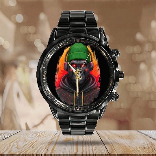 Cyberpunk Gorilla Digital Art Calendar Steel Band Watch