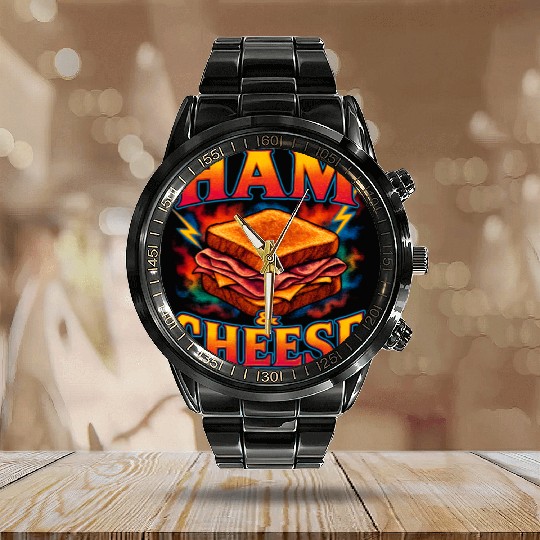 Ham And Cheese Sandwich Favorite Food Weird 90s Calendar Steel Band Watch