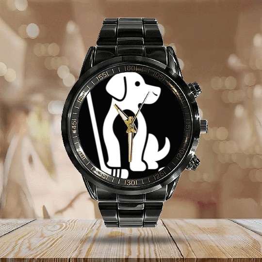 Dachshund Beagle hockey pet silhouette minimalist Calendar Steel Band Watch