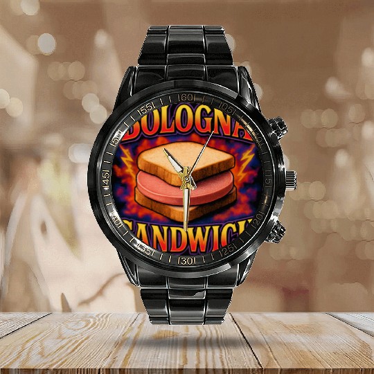 Bologna Sandwich Favorite Food Weird 90s Bologna Calendar Steel Band Watch