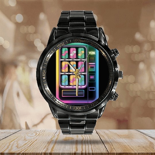 Y2K Cyber Vending Machine with Iridescent Drinks Calendar Steel Band Watch