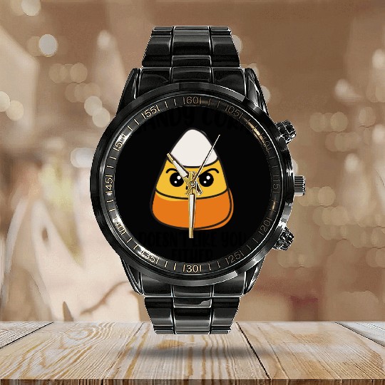 Candy Corn Funny Halloween Calendar Steel Band Watch