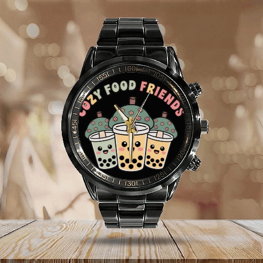 Cute Bubble Tea Cloud Trio Design Calendar Steel Band Watch