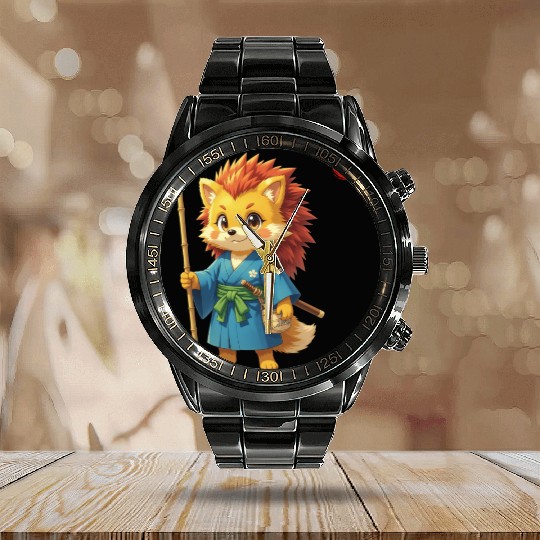 Samurai Hedgehog Anime Character Kanji Art Calendar Steel Band Watch
