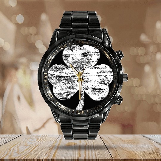 Distressed White Shamrock Calendar Steel Band Watch