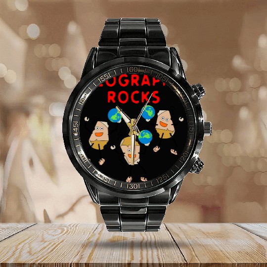 Three Geography Rocks Calendar Steel Band Watch