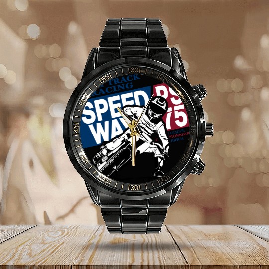 Flat Track Rider - Speedway Racing Calendar Steel Band Watch