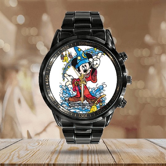 Discover Disney Fantasia Sorcerer Mickey Mouse Magic Wizard Retro Calendar Steel Band Watch