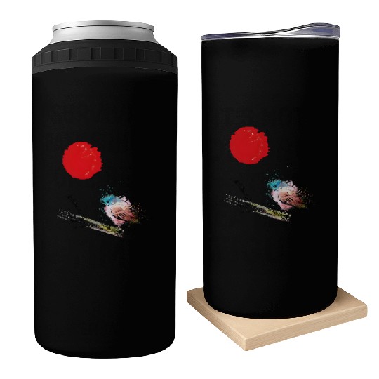 Murakami Birds Red Moon Japenese Can Coolers