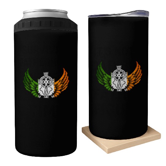 Irish Flag Design Celtic Cross Irish gift Can Coolers