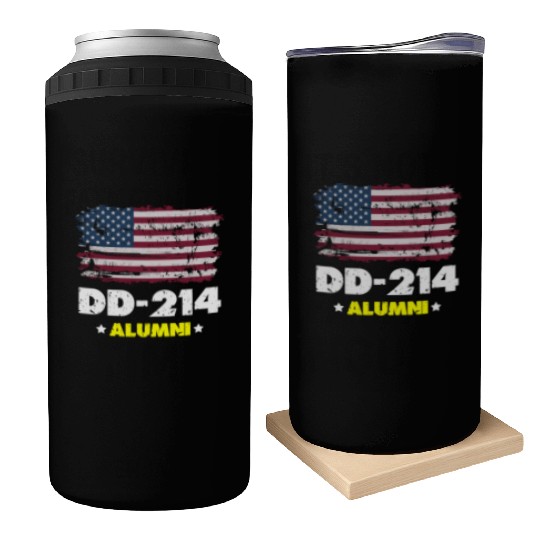 DD-214 Us Armed Forces Alumni American Flag Can Coolers