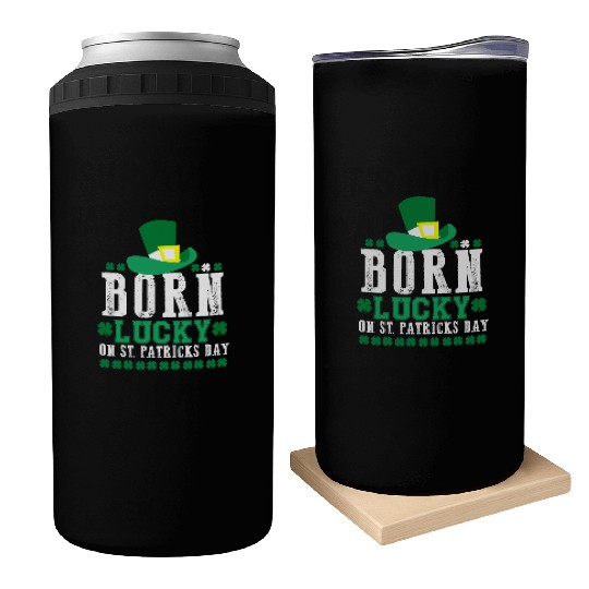 Born Lucky on St Patricks Day Birthday Toddler Can Coolers
