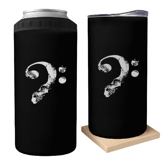 guitar bass skull bass clef osn black and white sh Can Coolers