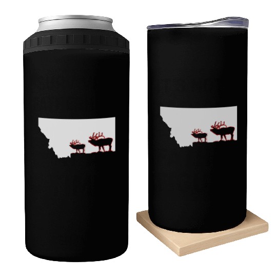 image of Montana state with outline of Elk inside Can Coolers