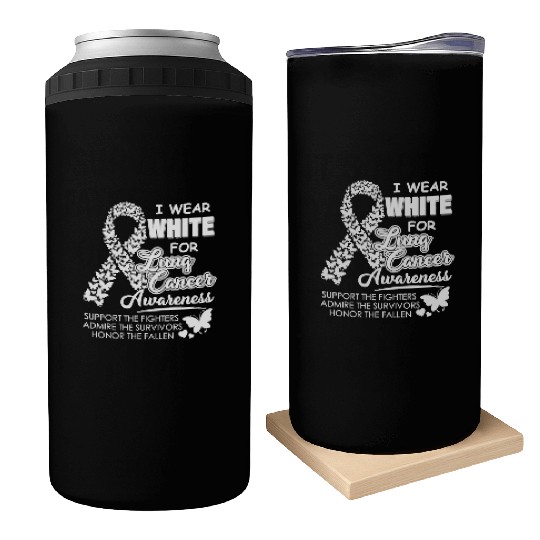Men Women I Wear White For Lung Cancer Awareness Can Coolers