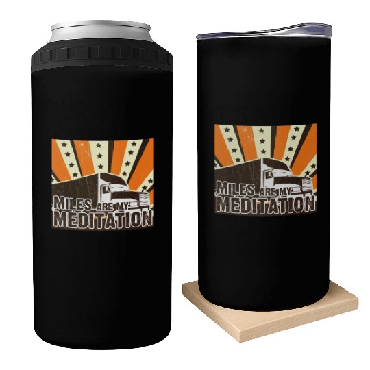 Truck Driver Load Miles Happy Trucker Road Runner Can Coolers