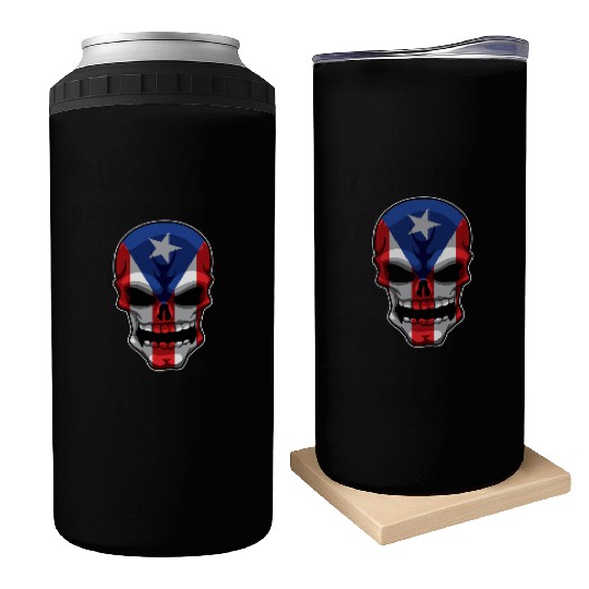 Puerto Rican Skull - Puerto Rico Pride Flag Can Coolers