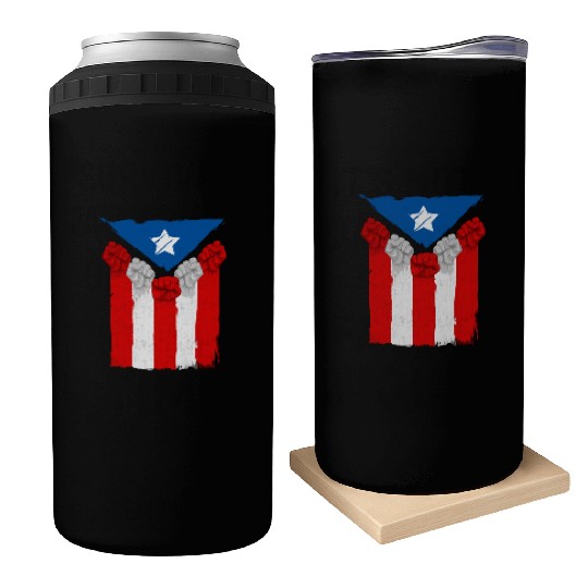 Raised Fists For Puerto Rico - Boricua Flag Can Coolers