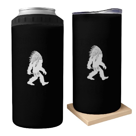 native american bigfoot wearing head holding Can Coolers