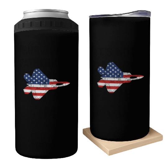 F-22 Raptor Fighter Jet Airplane American Flag F22 Can Coolers