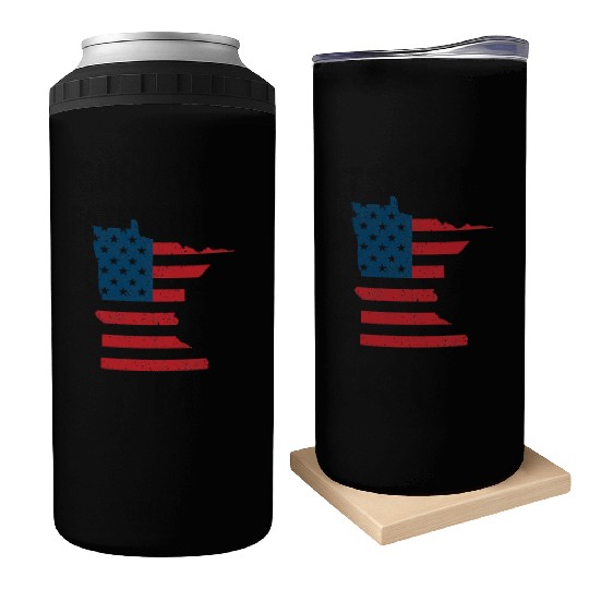 Minnesota Vintage American Flag USA Patriotic Can Coolers