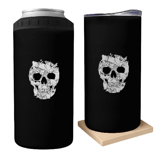 Cat Skull Kitty Skeleton Grunge Style Funny Cat Bo Can Coolers
