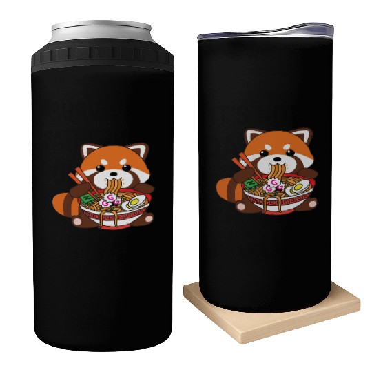Cute Kawaii Red Panda Eating Ramen Noodles Can Coolers
