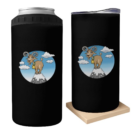 Mountain goat peaks with snow cartoon Can Coolers