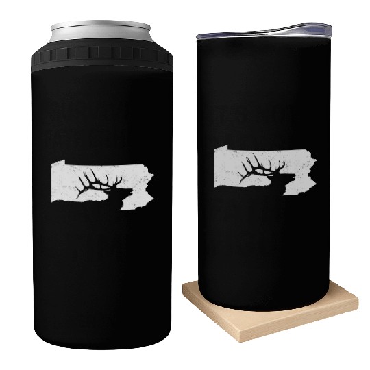 Pennsylvania Elk Hunting Bull Elk PA State Shape Can Coolers