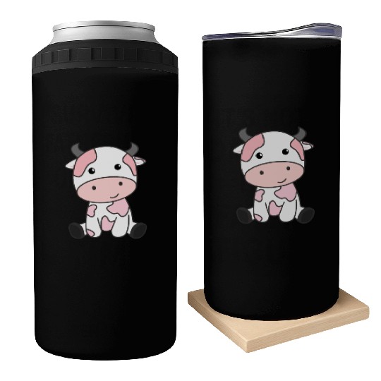 Strawberry Cow Cute Pink Strawberry Cow Kawaii Can Coolers
