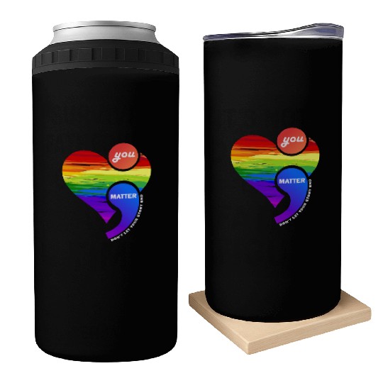 Rainbow Heart Semicolon You Matter Can Coolers