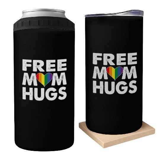 Free Mom Hugs Pride LGBTQ Rainbow Heart Can Coolers