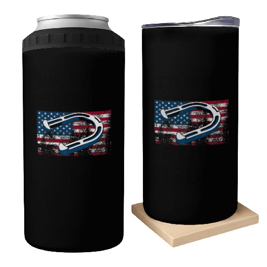 Cool Horseshoe Pitching USA Flag Funny US Pitcher Can Coolers