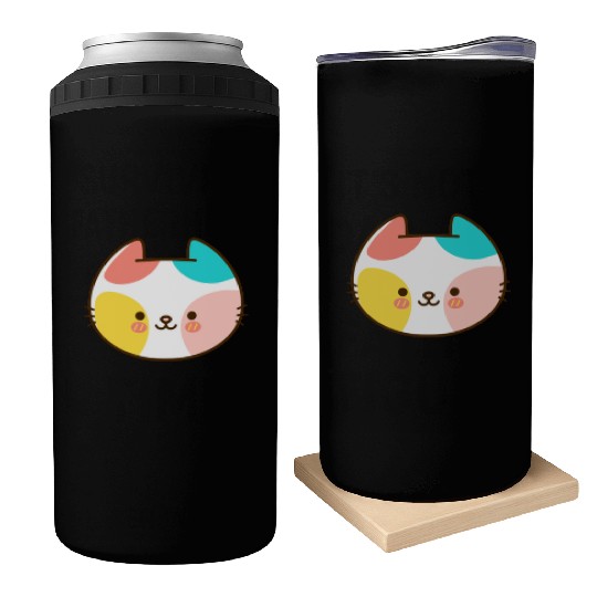 Kawaii Cat Head Multicolored Can Coolers