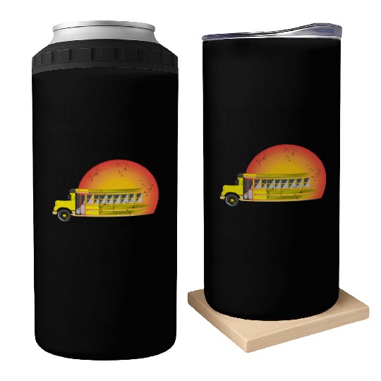 Retro Sunset School Bus Driver Can Coolers