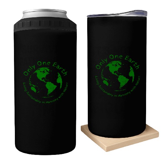 Only One Earth - dark green vintage design Can Coolers