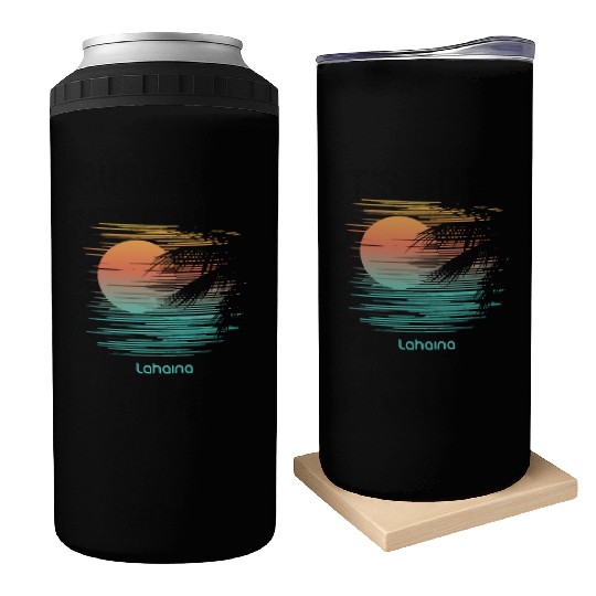 Artistic Lahaina Maui Hawaii Palm Tree Vacation Can Coolers