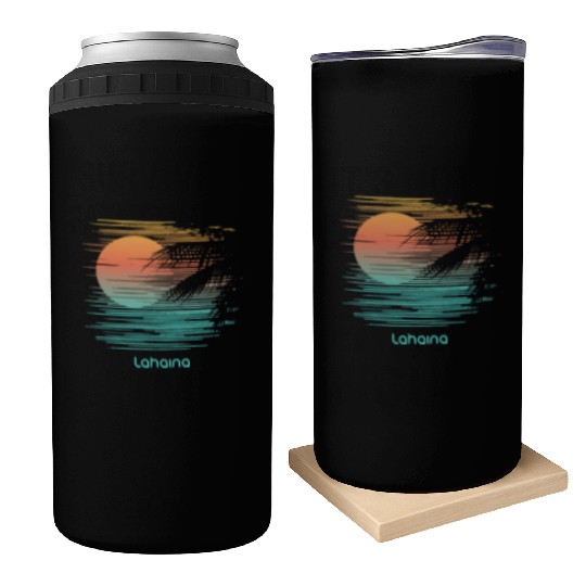 Artistic Lahaina Maui Hawaii Palm Tree Vacation Can Coolers